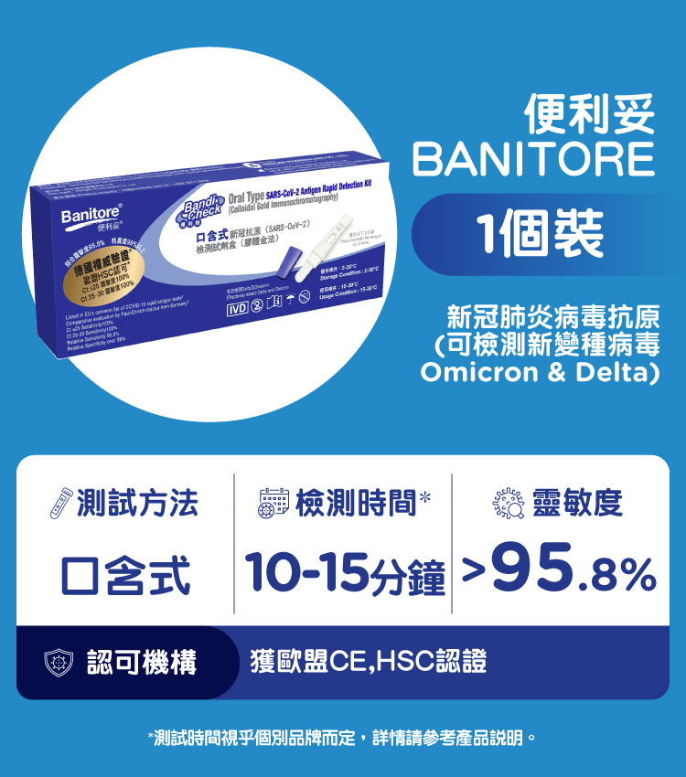 Banitore 便利妥新冠檢測試劑盒 口含式 香港屈臣氏